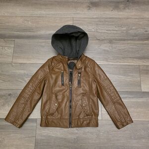 Urban Republic Brown Faux Leather Kids Jacket with Hood
